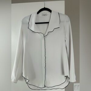 Aritzia Babaton White Blouse with Black Piping